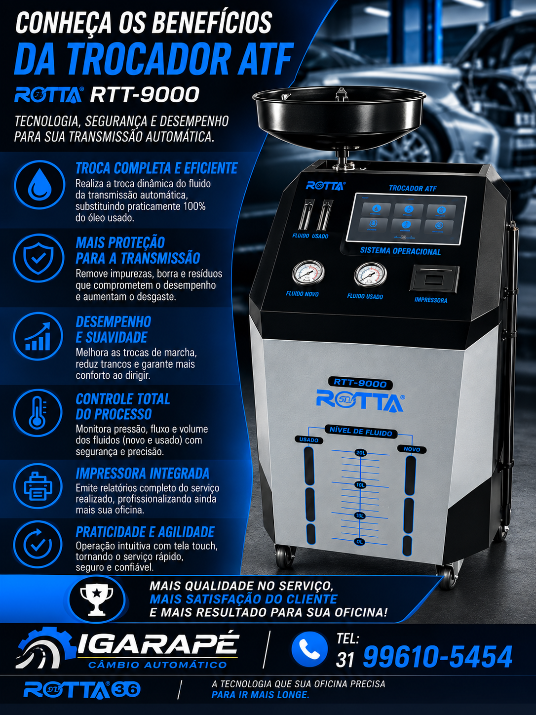 Post do Instagram: benefícios da trocador de fluido ATF Rotta RTT-9000